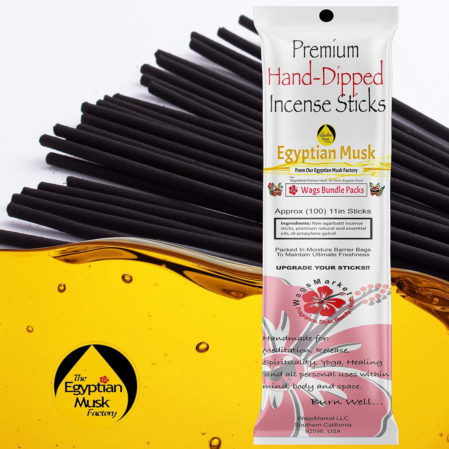 WagsMarket Premium Hand Dipped Incense Sticks with Egyptian Musk